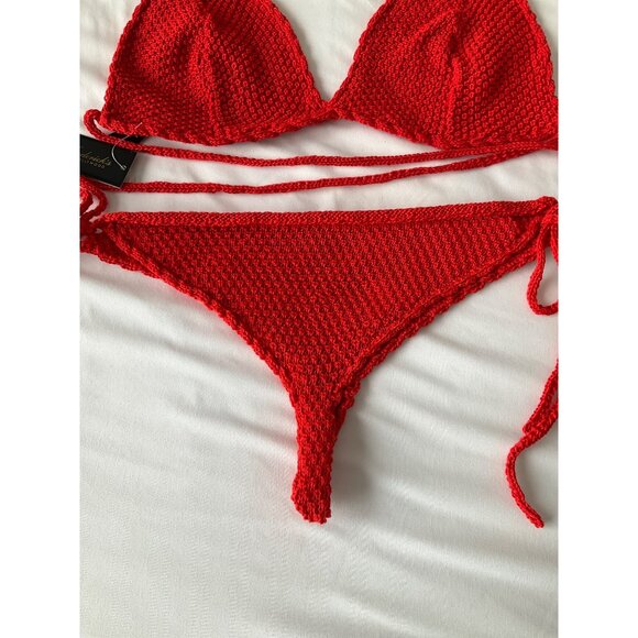 Frederick’s Of Hollywood Fiery Red Crochet 2pc  Bikini Size Large - Picture 5 of 6